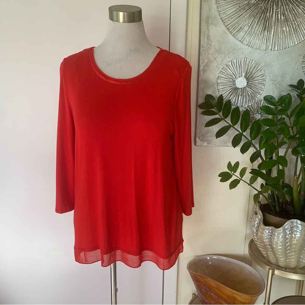 Nwt Calvin Klein Red Viscose Top 3/4 Sleeve Size M